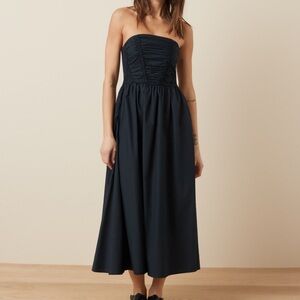 American Eagle Strapless Ruched Poplin Midi Dress Black XL